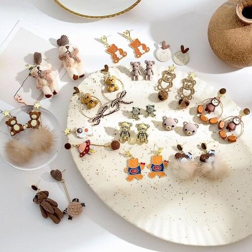 Cute Animal Series Fashion Sweet Lovely Bear Brown Earring For Women Japanese and Korean Trendy Retro Drop Ears 2021 New