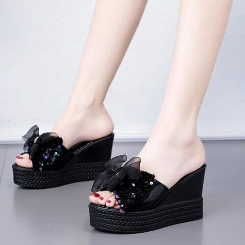 Hot Sales Summer Wedges Women Slippers Thick Heels Bottom Wedges Women Flip Flops Slip-resistant High-heeled Shoes Woman Slides