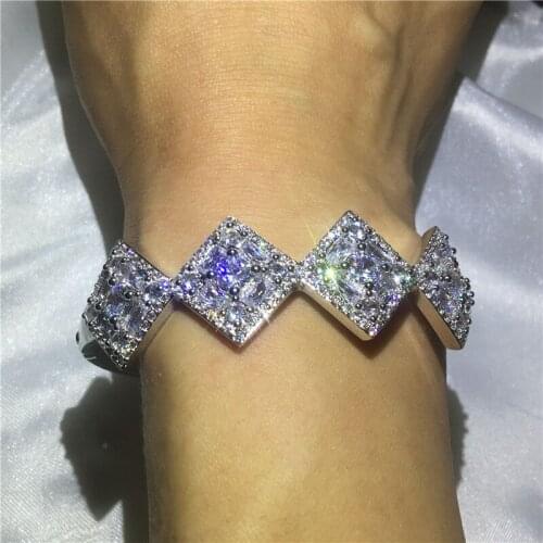 Trend polygon Bangle 5A cubic zirconia White Gold Filled Engagement Wedding Bangles Bracelets for women Bridal Jewelry B5