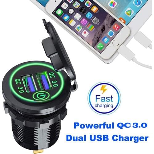 36W QC 3.0 Touch Switch Car Dual Port USB Charger Power Outlet Motorcycle Auto Socket Adapter Waterproof for Phone Tablet Camera