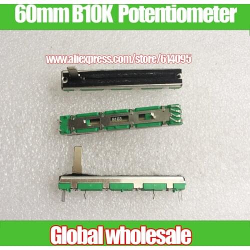 4pcs mixer table player 60mm fader straight slide potentiometer B10K B103 / handle length 15mm / 6 feet double 2-channel
