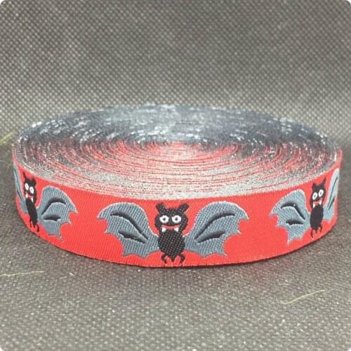 5/8" 16mmX10yards/lot accessories laciness ribbon woven Jacquard Ribbon with the bat red free shipping