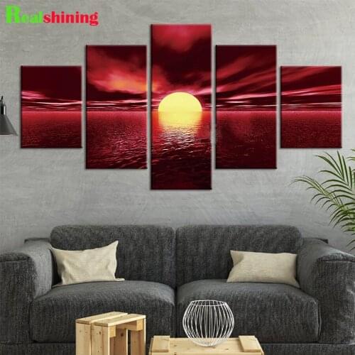 5 Panels Lake Sunset Diamond embroidery Full Square Diamond Painting Mosaic Diamond Art Multiple pictures 3d stickers N1720