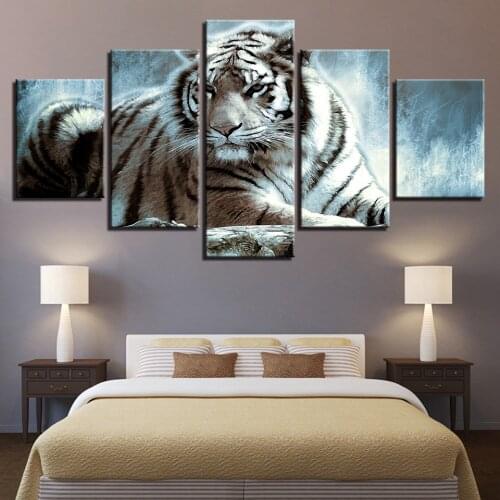5 Pieces Animal Tiger Paintings Modular Canvas Pictures Poster Frame Modern HD Print Decor For Living Room Or Bedroom Wall Art