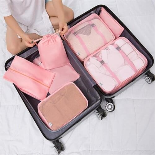 7PCS Luggage Packing Travel Organizer Bag Suitcase Clothes Underwear Cosmetic Storage Bag Foldable Business Trip Pouch Supplies