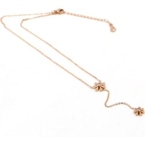 Free Shipping Trendy Big & Small Flower With Stone Silver Color / Gold Color / Rose Gold Colour Stainless Steel Necklace
