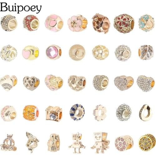 Buipoey Golden Heart Beads Bee Flowers Charm Fit Bracelet & Necklace For Women Gold Snake Bone Bracelets Accessory Beaded