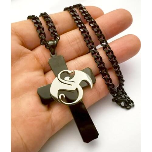 Large Strange music dragon charms stainless steel black cross pendant necklace w/ 5mm 24' Curb Chain ICP Jugallo