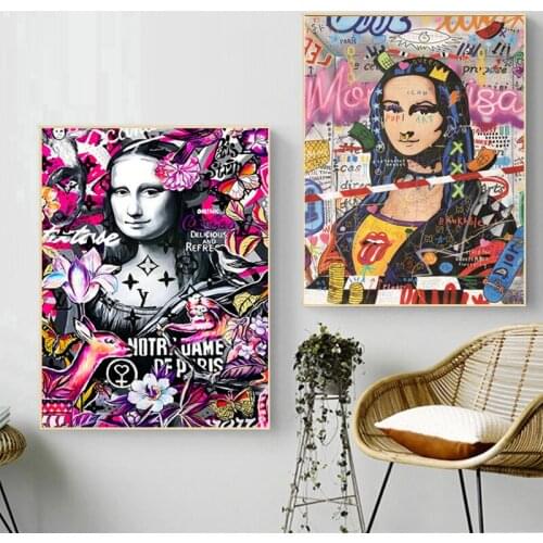 Mona Lisa Graffiti Decorative Interior Paintings Wall Art Famous Woman Canvas Print Posters Modern Art Pictures Room Home Decor