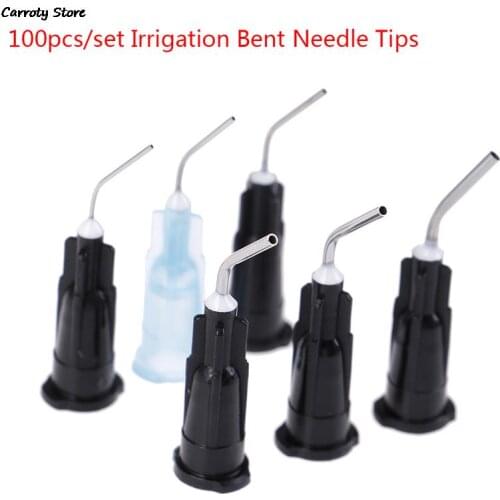 100pcs Irrigation Bent Needle Tips Dental Flow Sealant Etchant Composite Resin Acid Reagent Delievery Syringe Tips Equipment