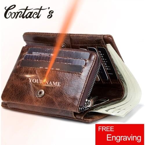 Contacts Genuine Leather Wallet Men Brand Design Coin Purse For Male Credit Card Holder Slim Trifold Wallets Vintage Clutch Bag