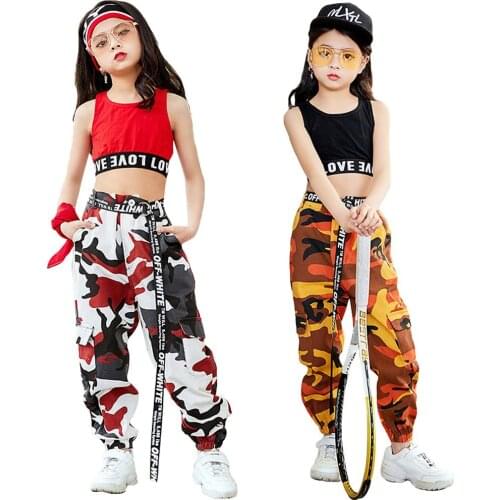 Girls Hip Hop Street Dance Costume Tank Pants Clothes Set Crop Childrens Top Jogger Pants Kids Rock Style Jazz Performance Wear