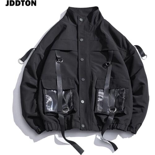 JDDTON New Mens Military Jackets Outwear Ribbons Pockets Windbreaker Casual Loose Coat Hip Hop Fashion Male Bomber Jacket JE485