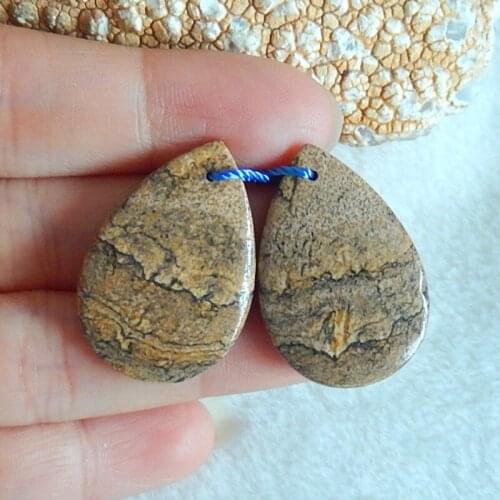 Natural Gemstone Picture Jasper fashion Earring Bead,Charms Women Earrings Jewelry Gift Gem Customized,30x21x5mm,9.1g