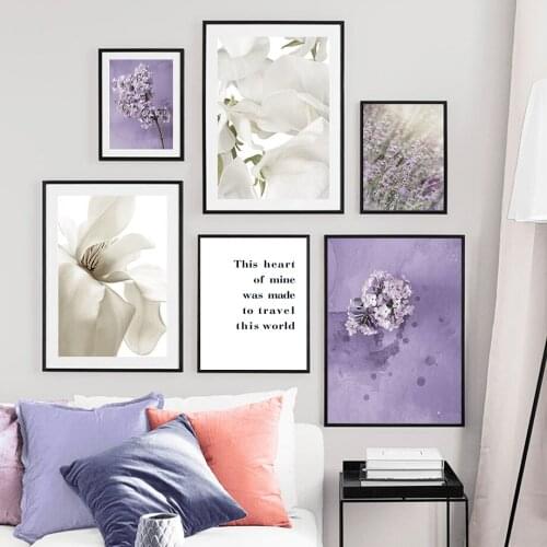 Sea Purple Lavender Lilac Flower Magnolia Canvas Painting Wall Art Nordic Posters and Prints Wall Pictures for Living Room Decor