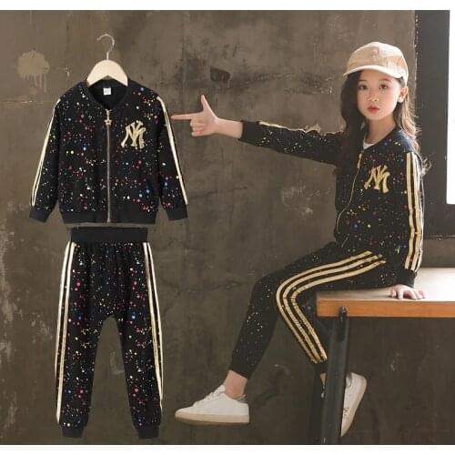 2021 New Autumn Spring Girls Clothes Suits Winter Coat Children Colored Dots Cotton Sweatshirt Tracksuit Sport Suits Outwear