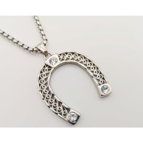 New arrival Gold/silver color Stainless steel cz stones horseshoe pendant necklace U-shaped charm necklace jewelry creative