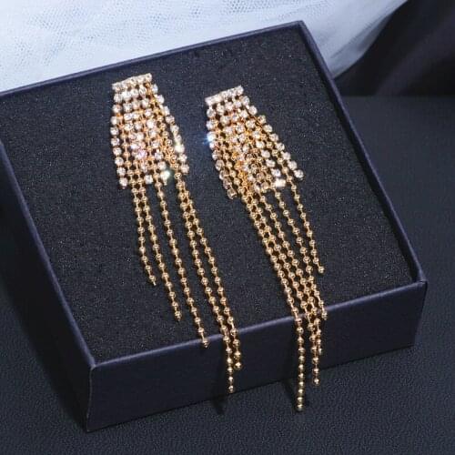 New Elegant Crystal Rhinestone Statement Dangle Earrings 2019 Long Tassels Drop Earrings for Women Fashion Wedding Jewelry Gifts