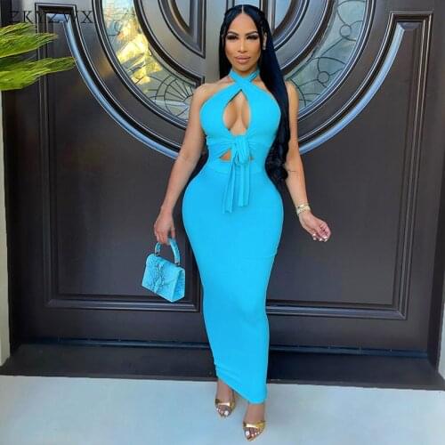 ZKYZWX Aesthetic Sleeveless Maxi Dress Summer Clothing for Trendy Women Backless Outfits Night Sexy Club Party Elegant Dresses