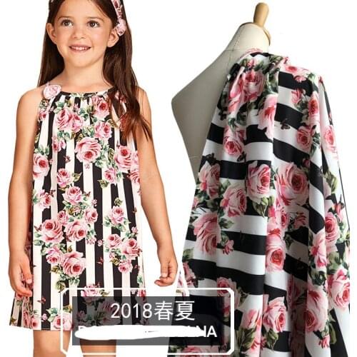 Striped printed fabric meter digital printing shirt dress rose fabric fashion handmade DIY fabric wholesale polyester cloth