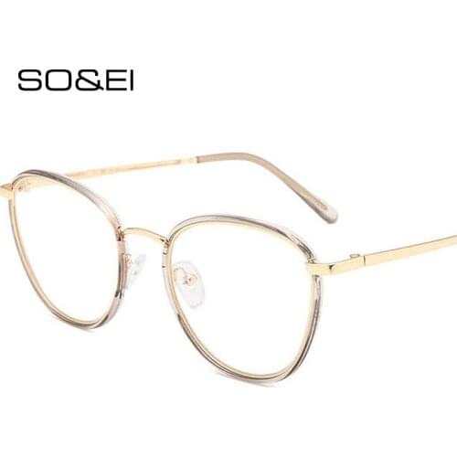 SO&EI Vintage Round Metal Women Glasses Frame Fashion Clear Lens Eyewear Men Classic Optical Myopia Eyeglasses Frame