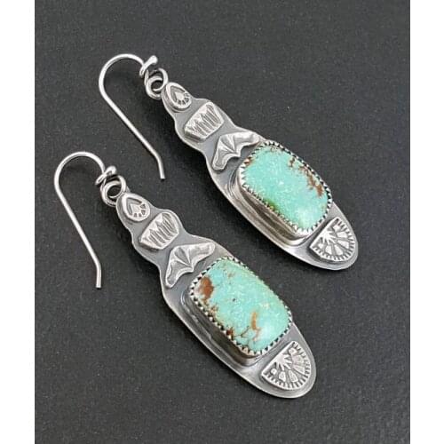 Vintage Tibetan Turquoises Earring Silver Color Blue Stone Statement Dangle Earrings for Women Boho Jewelry