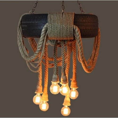 Loft style Industry 6 Heads Tire rope Vintage industrial pendant lighting lamp fixture for Bar Restaurant Coffee hall
