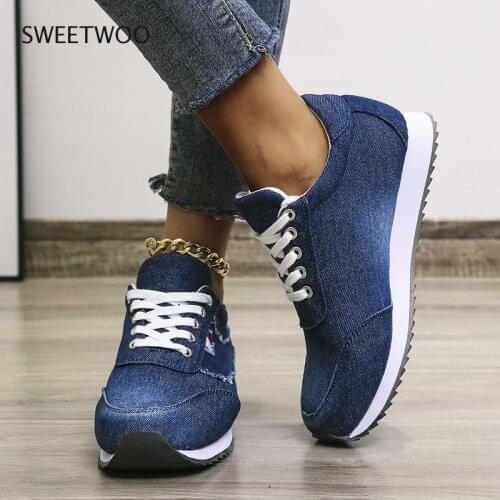 Blue womens shoes 2021 fashion breathable thick-soled wedges sneakers womens large size casual shoes women
