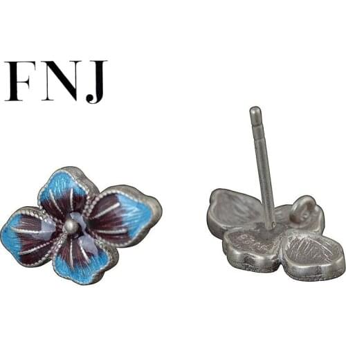 FNJ Shaolan Flower Earrings 925 Silver Original Pure S925 Sterling Silver Stud Earring Women Jewelry