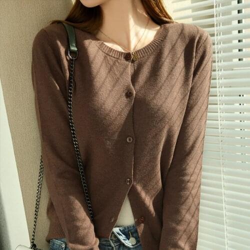 2021 New Style Oneck Jumpers for Lady 100% Wool Knitting Jackets Woman Hot Sale Long Sleeve Cardigans Standard Clothes