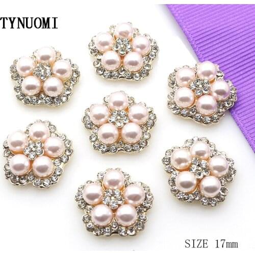 Hot 10pcs/lot 17mm Round Pearl Rhinestone Diamond Buttons Wedding invitation DIY Hair Accessories clothing Accessories