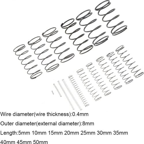 10PCS 0.4*8*5-50mm Spring Steel Small Compression Release Mechanical Return Spring Pressure Spring OD 8mm 0.4x8x5-50mm