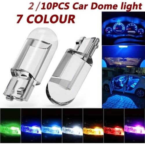 10PCs W5W 194 T10 Glass Housing Cob LED Car Bulb 3000K 6000K White Green Blue Red Wedge License Plate Lamp Dome Light White