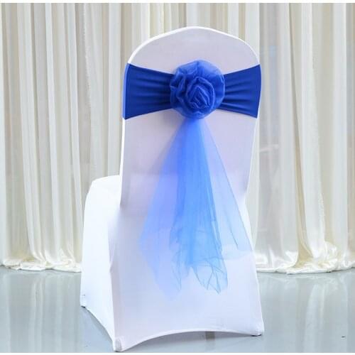 25Pcs/set Stretch Wedding Chair Sashes Royal Blue/Wine Red/Silver/Gold Chairs Bow Band Ties Belt For Banquet Wedding Decoration