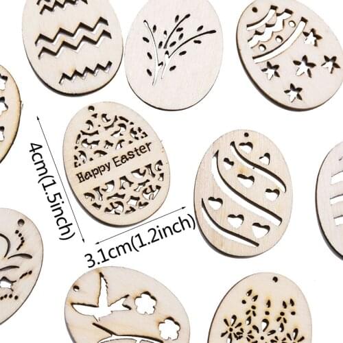 25pcs/Pack DIY Wooden Chips Confetti Happy Easter Decorations Home Ornament Hanging Tag Easter Party Table Scatter Supplies