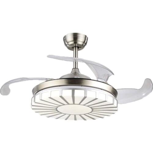 42 Inch Invisible Modern Ceiling Fan with LED Light and Remote, 4 Retractable ABS Blades Fan Chandelier for Bedroom Diningroom