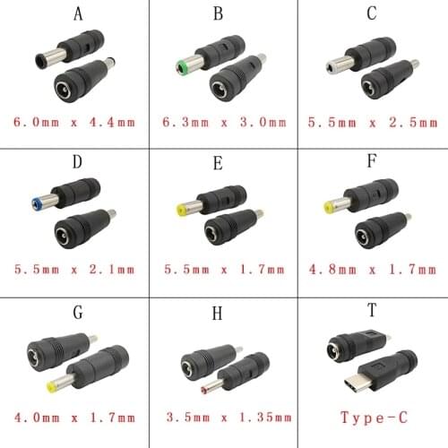 5.5x2.1mm Female Jack to DC Male Plug Tips Multi Adapter DC Power Connectors Converter for Computer Cable Notebook Laptop