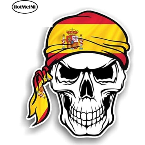 HotMeiNi 13cm x 10.7cm GOTHIC BIKER Pirate SKULL HEAD BANDANA & Spain Spanish Country Flag Vinyl Car Sticker