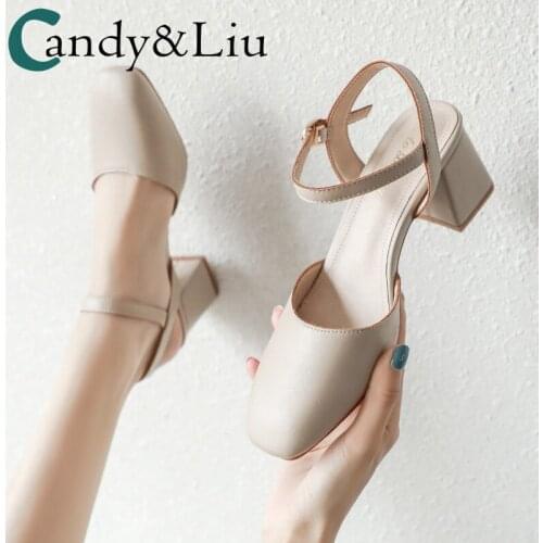 Sandals Women 2020 New Style Chunky Heel High Heels Back A- line with Fairy Style Single Shoes Retro Grandma Shoes
