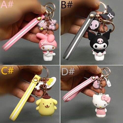 Bandai Animation Cute Melodys Kuromi Pom Pom Purin Key Chain Hello kitties Small Pendant PVC Model Toy