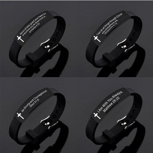 Quote Religious Cross Jesus Scripture Christian Bible Verse Inspirational Faith Silicone Bracelets For Men Jewelry