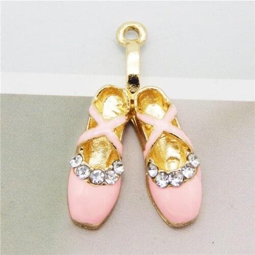 Julie Wang 3PCS Enamel Dance Shoes Charms With Rhinestone Zinc Alloy Ballet Shoes Pendant Bracelet Jewelry Making Accessory