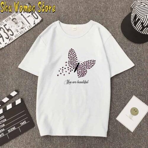 Womens T Shirts Butterfly Printed Tshirt Harajuku Shirt Oversized T Shirt Summer Tshirt Streetwear Tops T-shirt Female Clothes