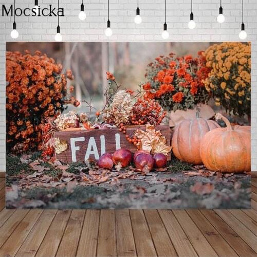 Halloween Photography Background Pumpkin Flower Grass Dead Leaves Wooden Signpost Backdrop Decoration Printed Banner For Studio