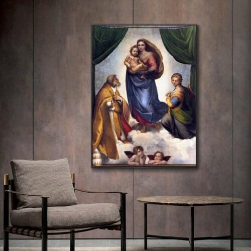 Famous Painting Raphael Sistine Madonna Posters and Prints Wall Art Canvas Painting Madonna of Jesus Pictures for Home Decor