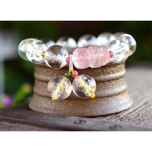 JoursNeige Himalayan White Natural Crystal Bracelets Round Bead With Pink Crystal Pixiu Brave troops Bracelet for Women Jewelry