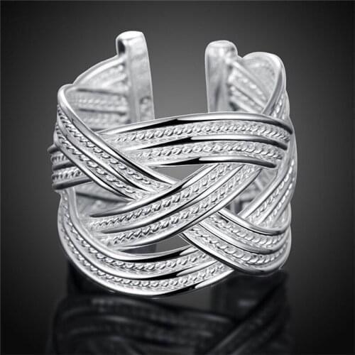 NEW 925 Sliver Fashion Jewelry Interwoven Braided Open Ring For Women Wedding Anniversary gift Beautiful Birthday Present