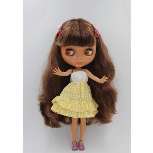Blygirl BL35216 Orange straight hair Blyth doll body has 19 joints black skin, eyes can change four colors