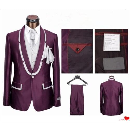 Best Selling Men Dark Red/Silver/Black Slim Fit Suit for Wedding Four Pieces Brand Names S-5XL Fashion 2016 Evening Party Dress