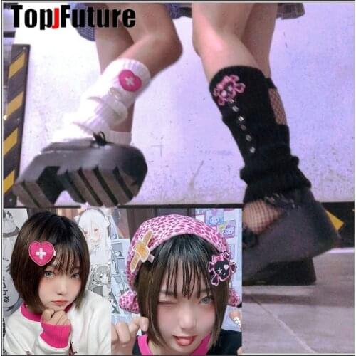 Medicine chest Embroidery Skull Love Heart Knitted Leg Warmer Socks Japanese Lolita Foot Warming Leg Cover Heap Heap Socks PINS